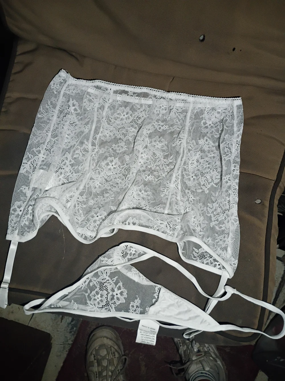 Sheer White Lace Long-Sleeve  Bandeau Shrug Lingerie Outfit Set/Skirt/Panties